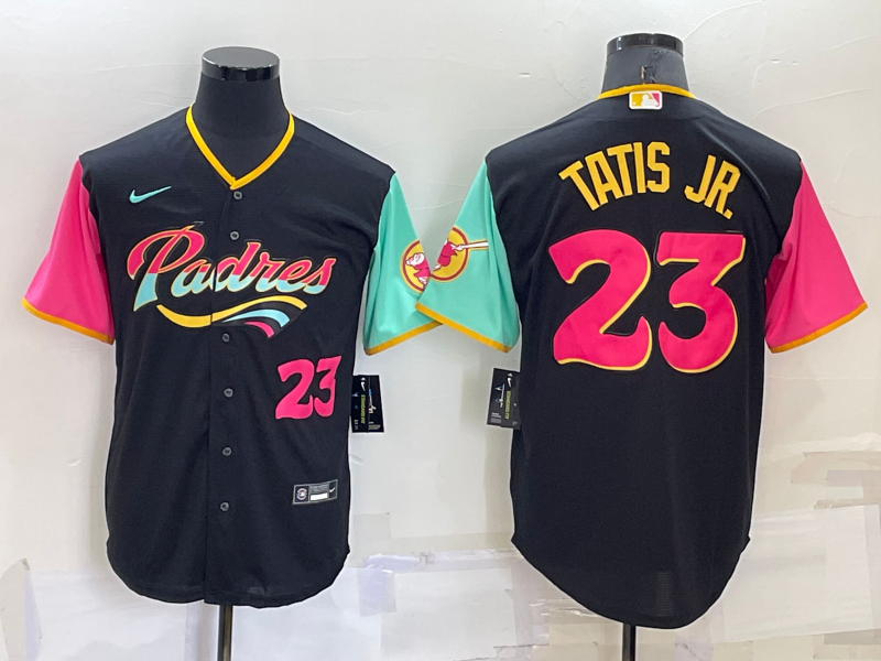 Men's San Diego Padres #23 Fernando Tatis Jr. 2022 Black City Connect Cool Base Stitched Jersey Men's San Diego Padres #23 Fernando Tatis Jr. 2022 Black City Connect Cool Base Stitched Jersey